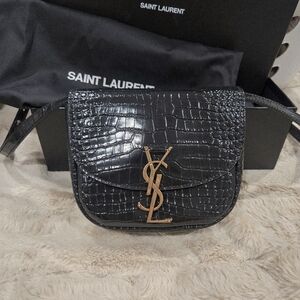 Saint Laurent Black Croc-Embossed Leather Bag
